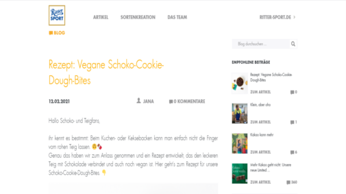 Best Practices von Corporate Blogs in Deutschland: RitterSport Blog.